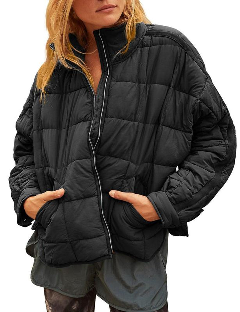 Tankaneo Women'S Oversized Lightweight down Coat Long Sleeve Zip Packable Short Puffer Jackets