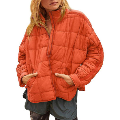 Tankaneo Women'S Oversized Lightweight down Coat Long Sleeve Zip Packable Short Puffer Jackets