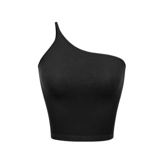 ODODOS 3-Pack One Shoulder Crop Cami Tank for Women Seamless Ribbed Asymmetric Cropped Tops