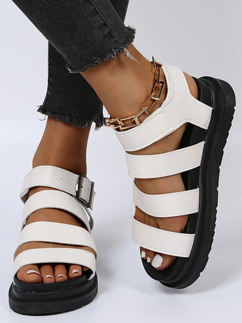 Summer Outfits 2024 Women'S Fashionable Plain Color Platform Sandals, Casual Summer Beach Vacation Outdoor Sandals, Buckle Design Sandals for Daily Used