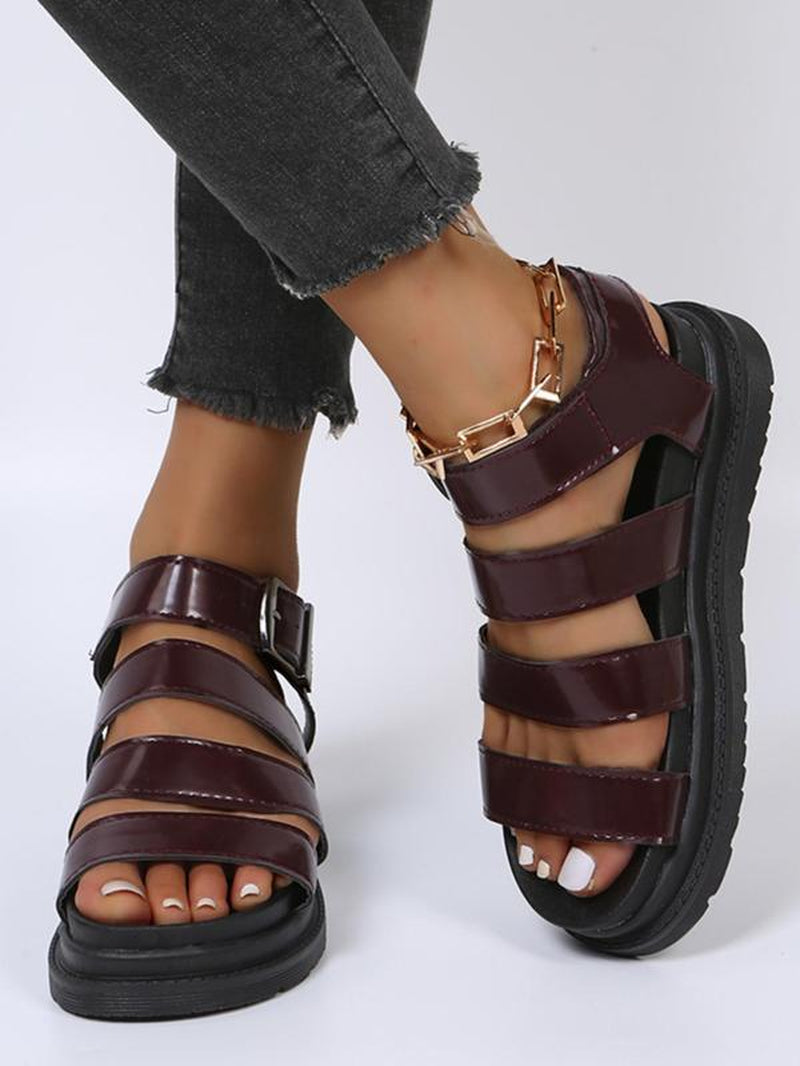 Summer Outfits 2024 Women'S Fashionable Plain Color Platform Sandals, Casual Summer Beach Vacation Outdoor Sandals, Buckle Design Sandals for Daily Used